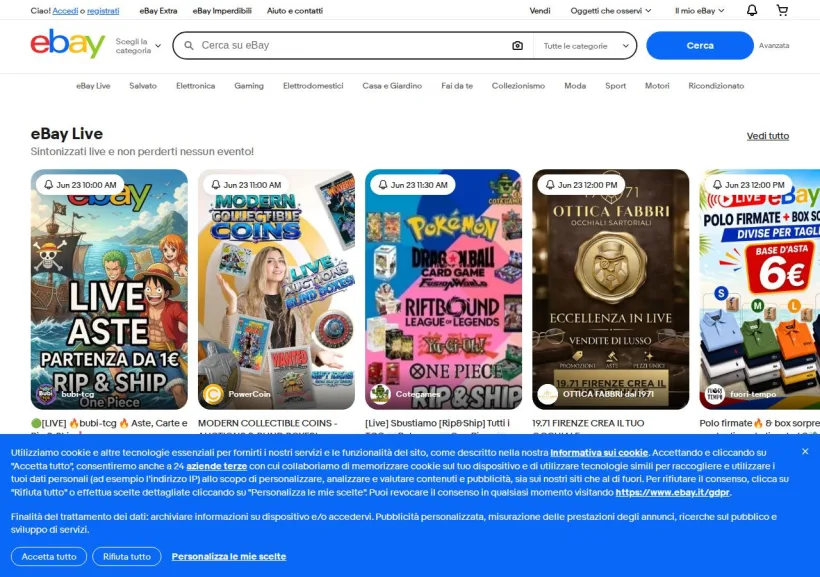 Schermata della pagina offerta di eBay