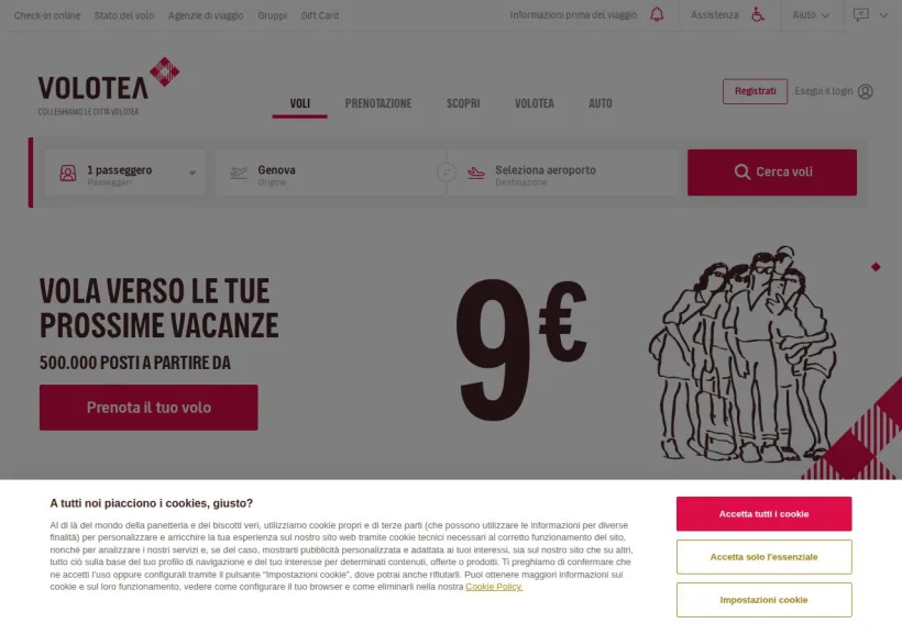Schermata della pagina offerta di Volotea