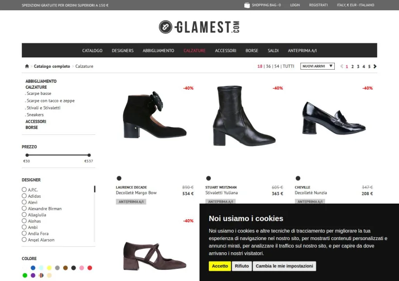 Schermata della pagina offerta di Glamest