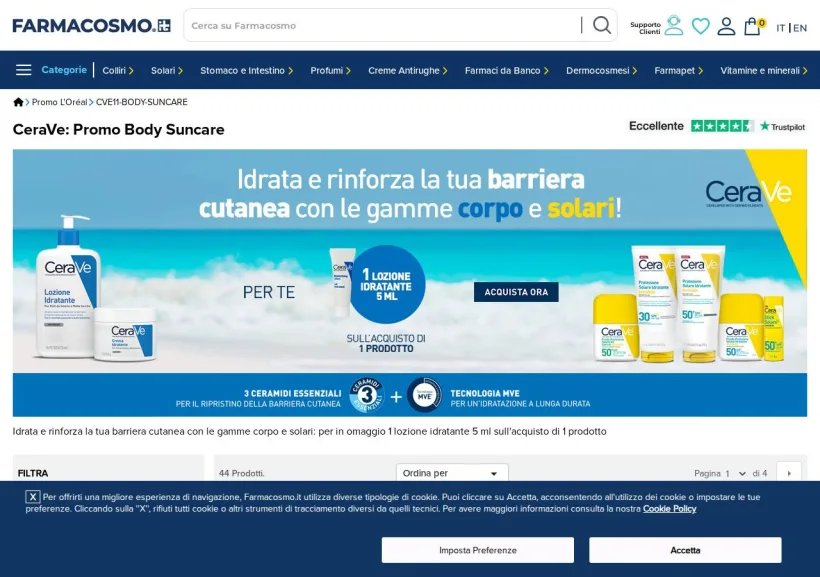 Schermata della pagina offerta di Farmacosmo