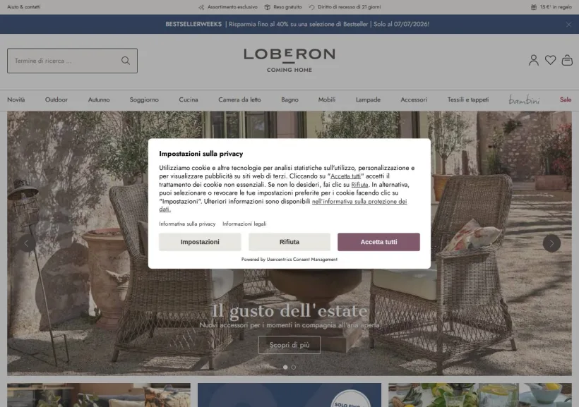 Schermata della pagina offerta di Loberon