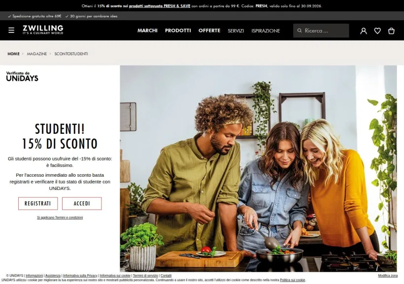 Schermata della pagina offerta di Zwilling