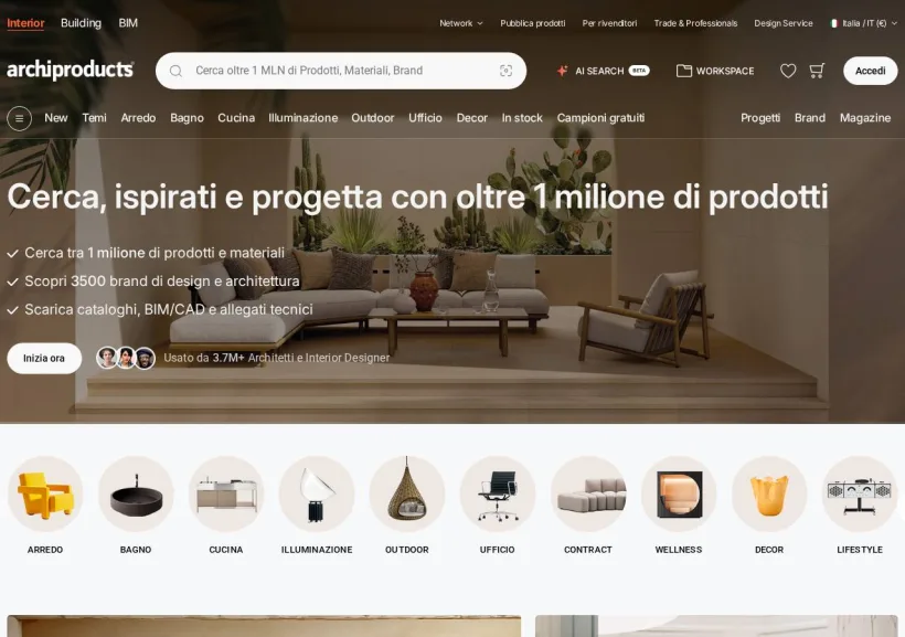 Schermata della pagina offerta di Archiproducts