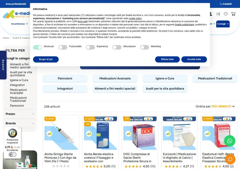 Schermata della pagina offerta di E-medical