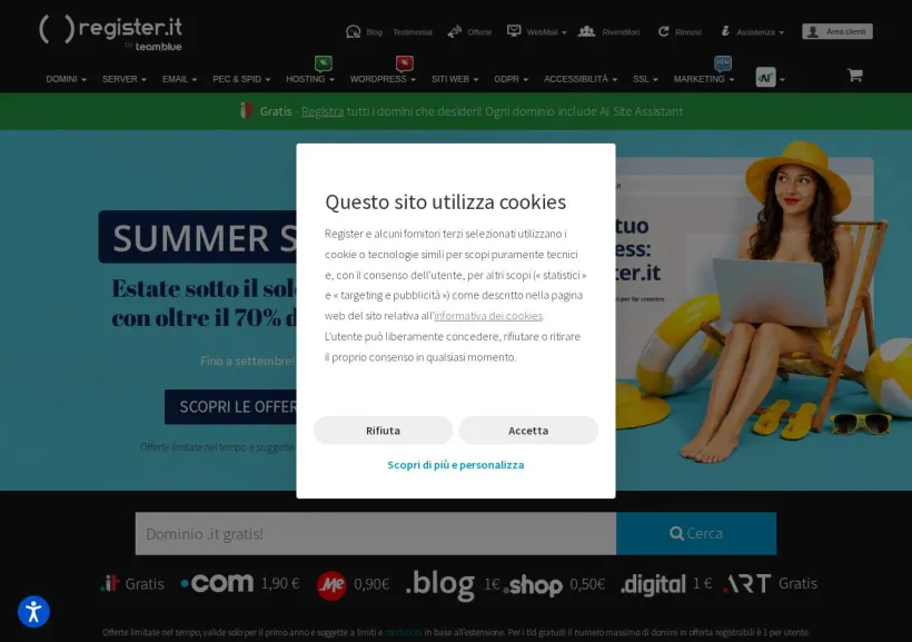 Schermata della pagina offerta di Register