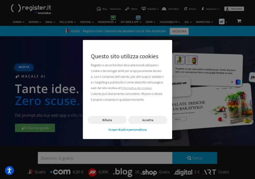 Schermata della pagina offerta di Register