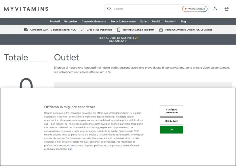 Schermata della pagina offerta di MyVitamins