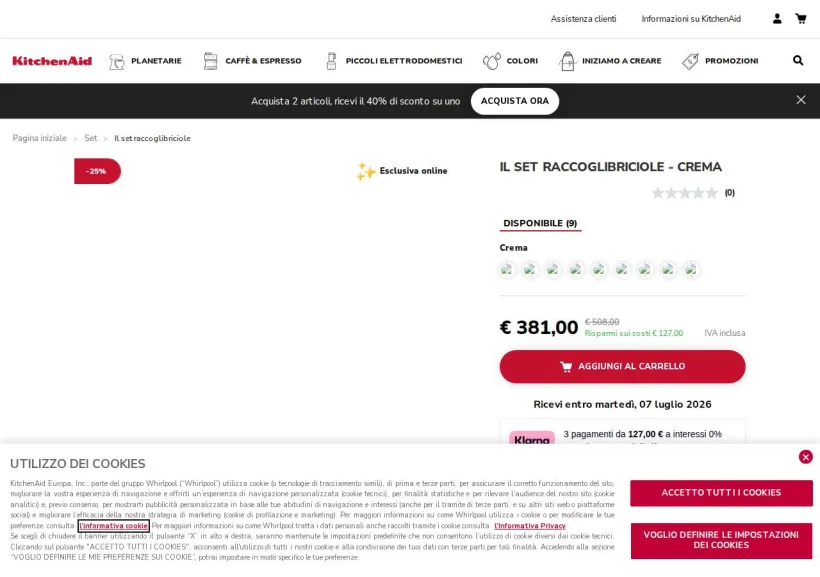 Schermata della pagina offerta di KitchenAid