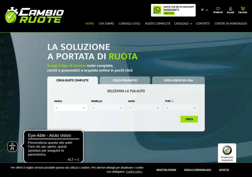 Schermata della pagina offerta di CambioRuote
