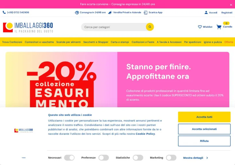 Schermata della pagina offerta di Imballaggi 360
