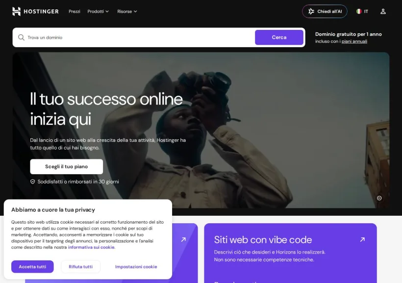 Schermata della pagina offerta di Hostinger