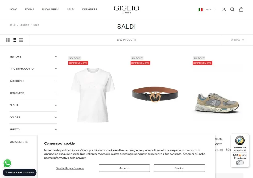 Schermata della pagina offerta di Giglio Luxury