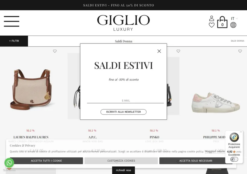 Schermata della pagina offerta di Giglio Luxury