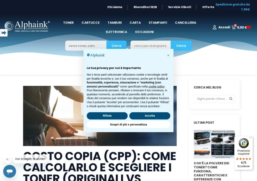 Schermata della pagina offerta di Alphaink
