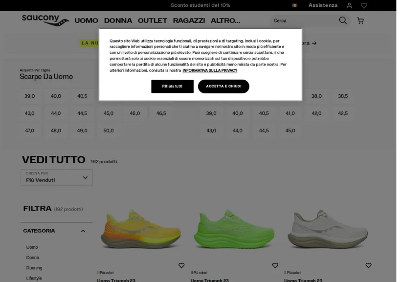 Schermata della pagina offerta di Saucony
