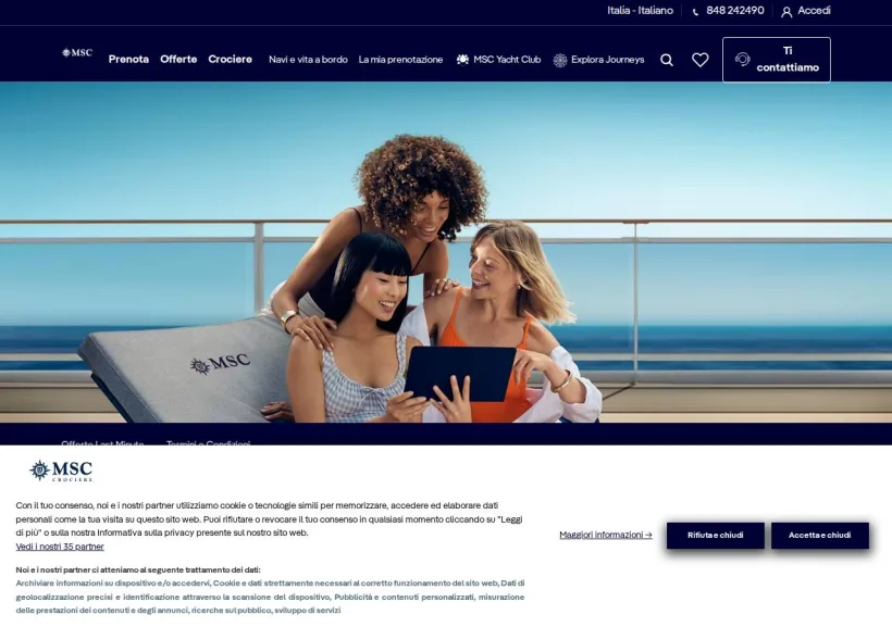 Schermata della pagina offerta di MSC Crociere