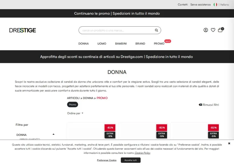 Schermata della pagina offerta di Drestige