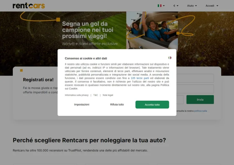 Schermata della pagina offerta di Rent Cars
