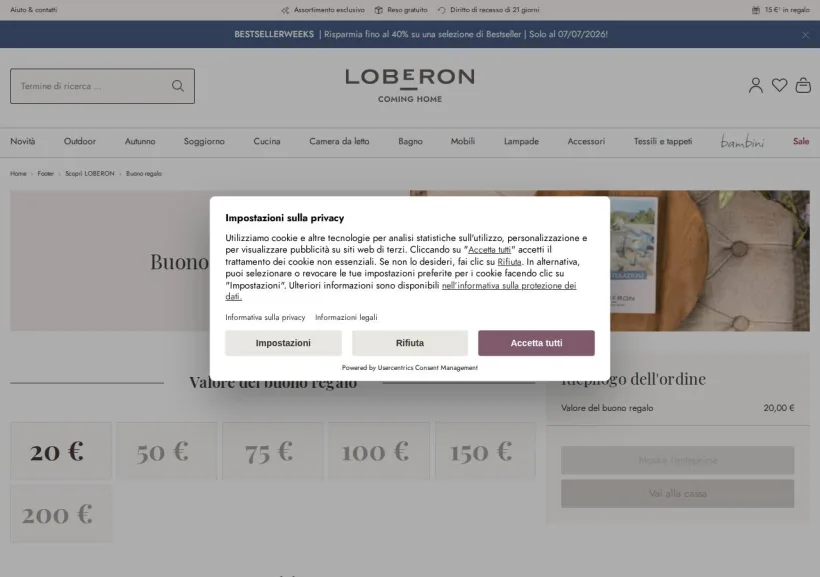 Schermata della pagina offerta di Loberon