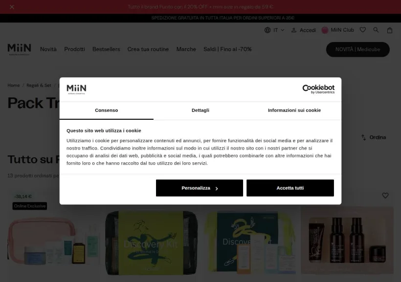 Schermata della pagina offerta di Miin Cosmetics