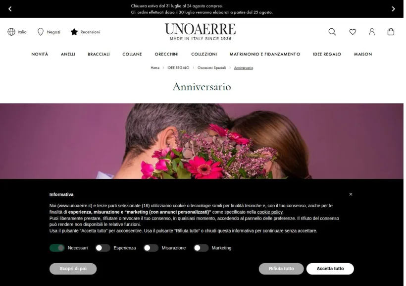 Schermata della pagina offerta di Unoaerre