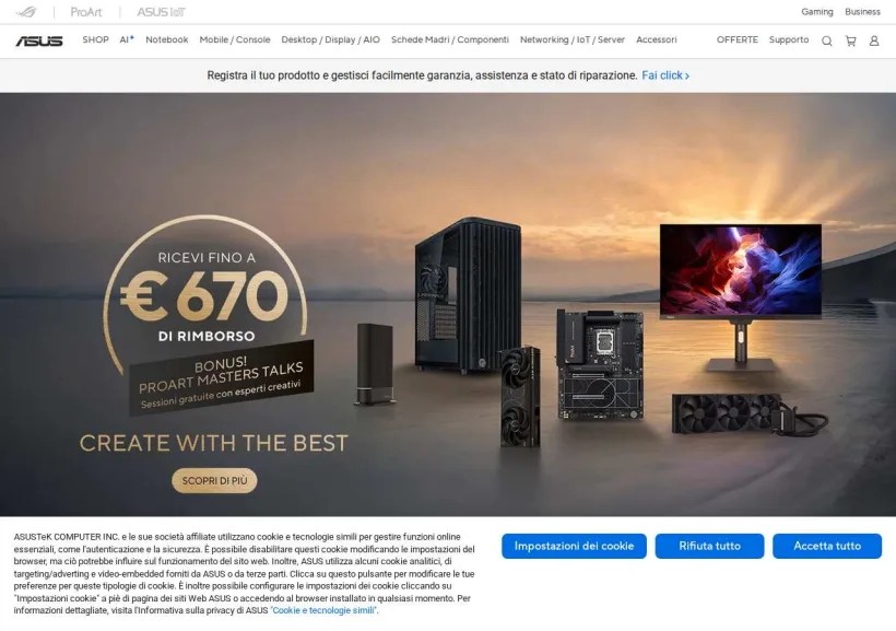 Schermata della pagina offerta di Asus