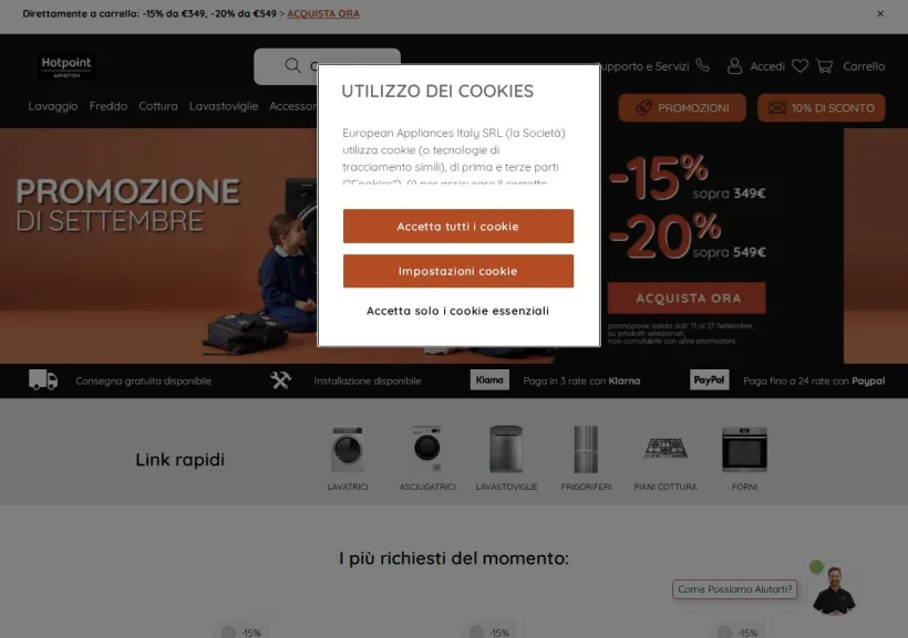 Schermata della pagina offerta di Hotpoint