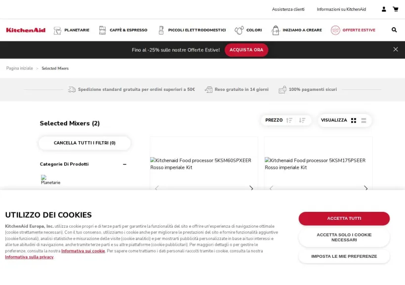 Schermata della pagina offerta di KitchenAid