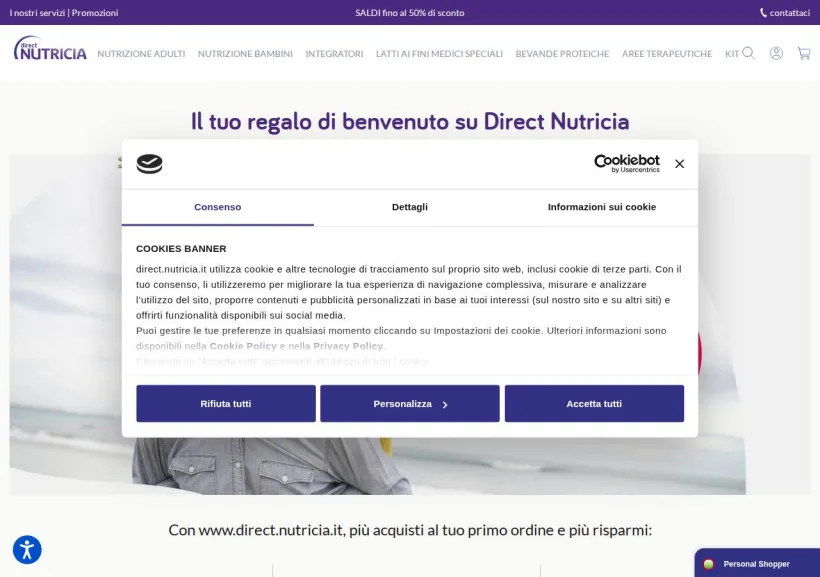 Schermata della pagina offerta di Nutricia