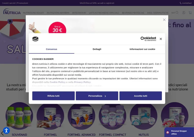 Schermata della pagina offerta di Nutricia