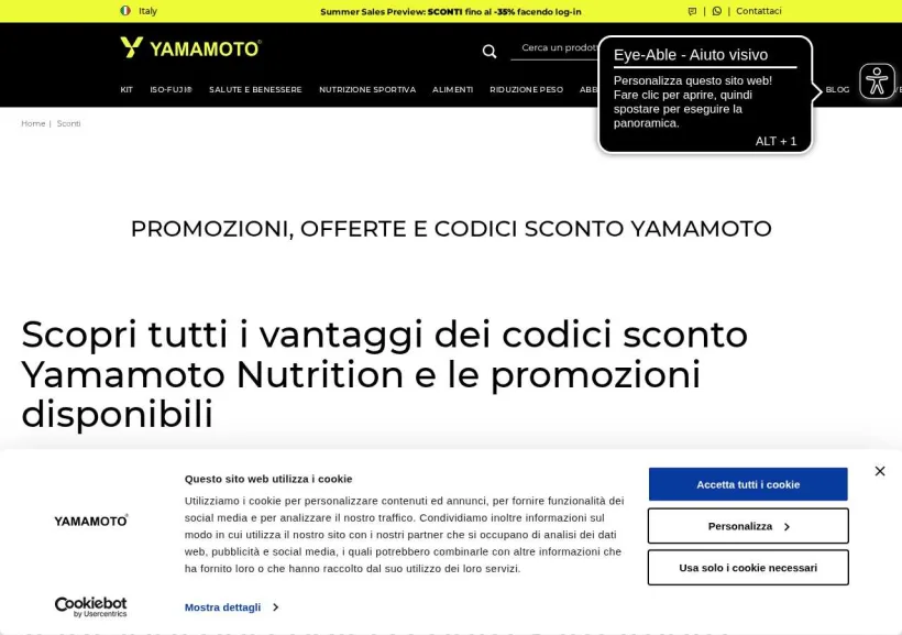 Schermata della pagina offerta di Yamamoto