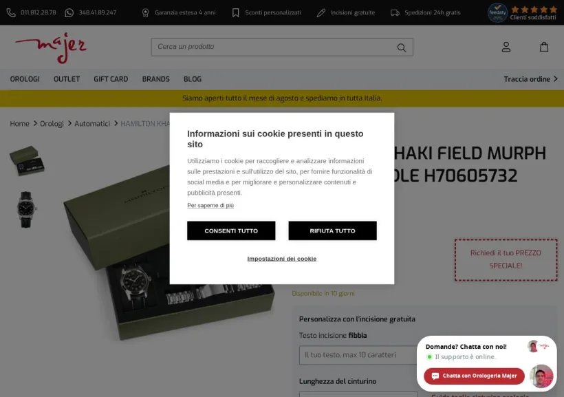 Schermata della pagina offerta di Orologeria Majer