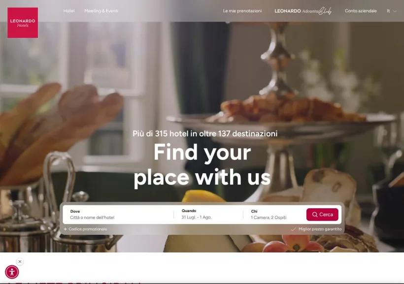 Schermata della pagina offerta di Leonardo Hotels