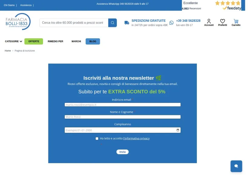Schermata della pagina offerta di Farmacia Bolli