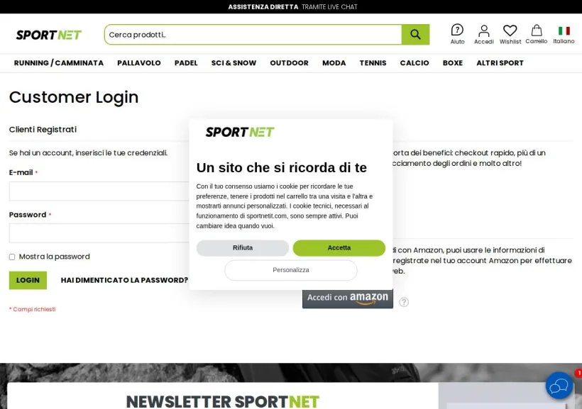Schermata della pagina offerta di Sportnet