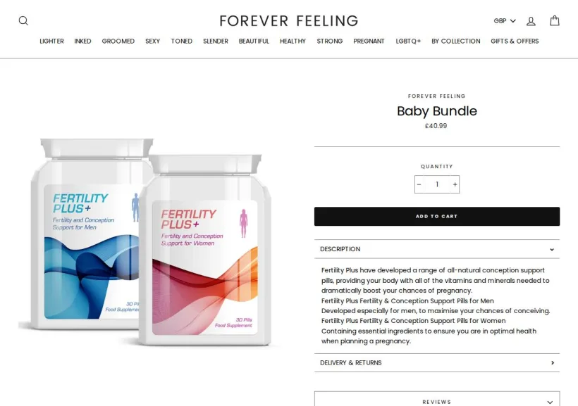 Schermata della pagina offerta di Forever Feeling