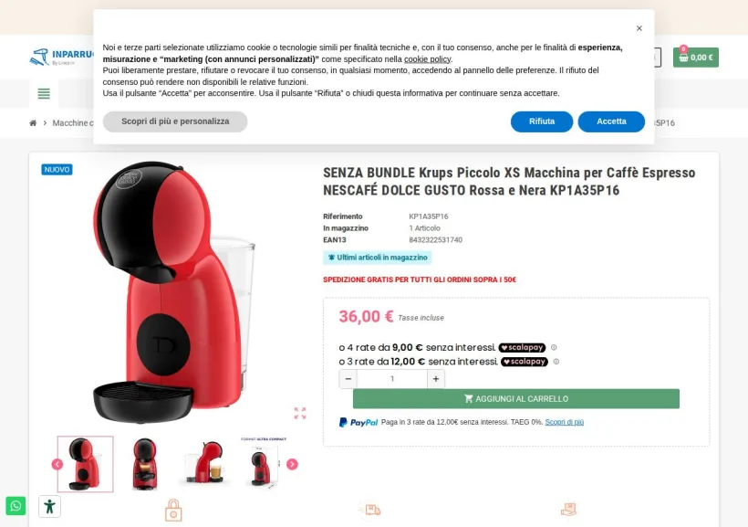 Schermata della pagina offerta di Inparrucchieri