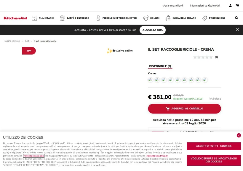 Schermata della pagina offerta di KitchenAid