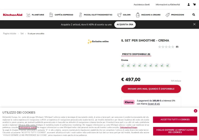 Schermata della pagina offerta di KitchenAid
