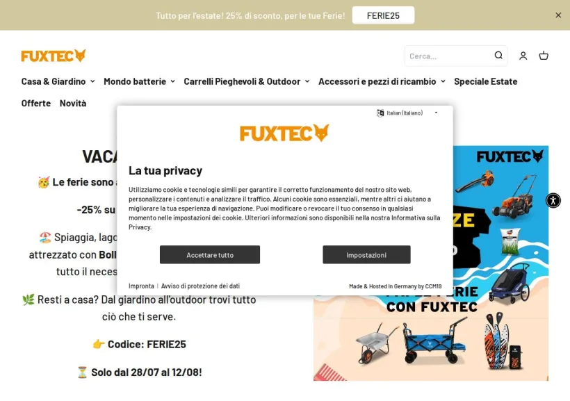 Schermata della pagina offerta di FUXTEC