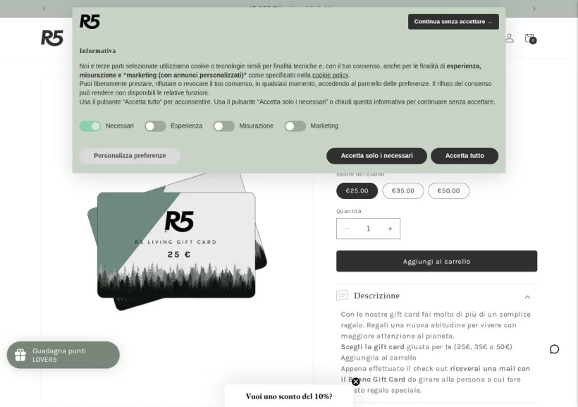 Schermata della pagina offerta di R5living