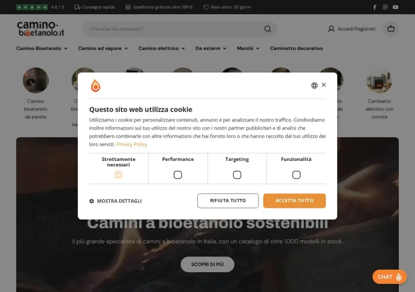 Schermata della pagina offerta di Camino-bioetanolo.it