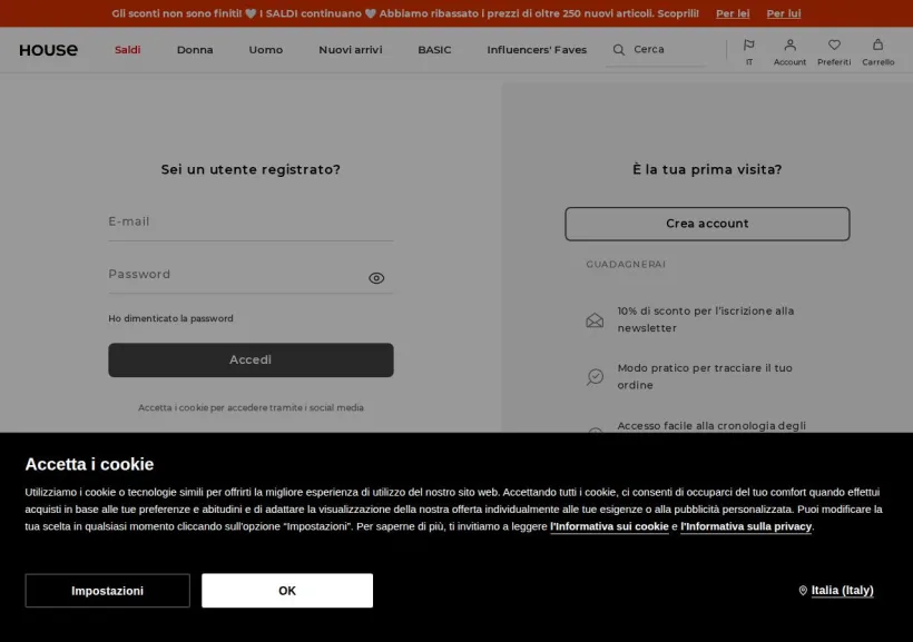 Schermata della pagina offerta di House