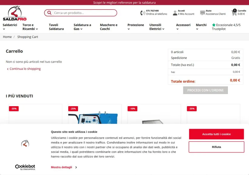 Schermata della pagina offerta di Saldapro