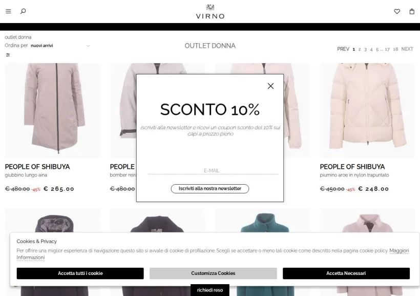 Schermata della pagina offerta di Virno
