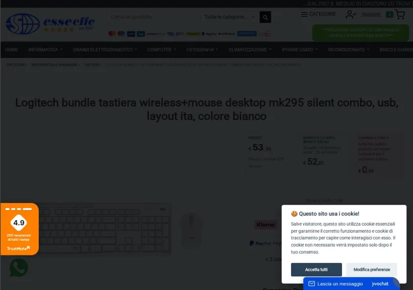 Schermata della pagina offerta di Esseeffe