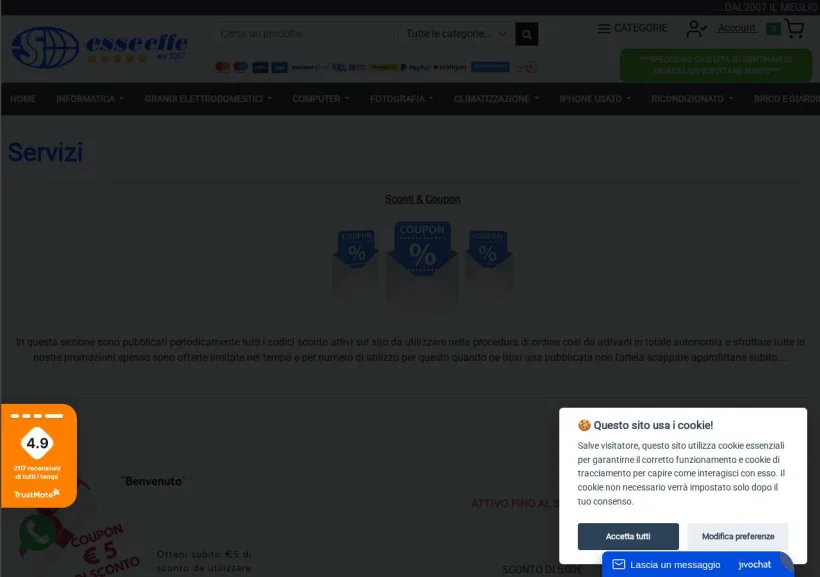 Schermata della pagina offerta di Esseeffe