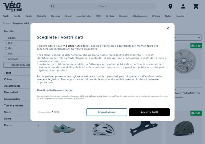 Schermata della pagina offerta di Vélo Store