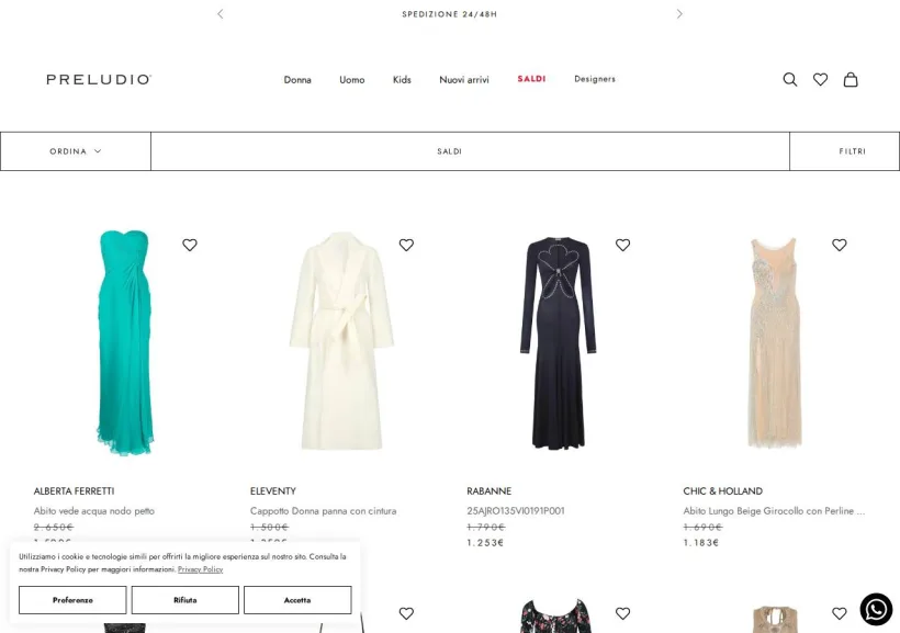 Schermata della pagina offerta di PRELUDIOMODA