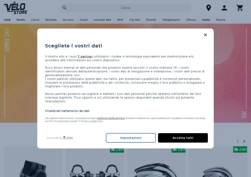 Schermata della pagina offerta di Vélo Store